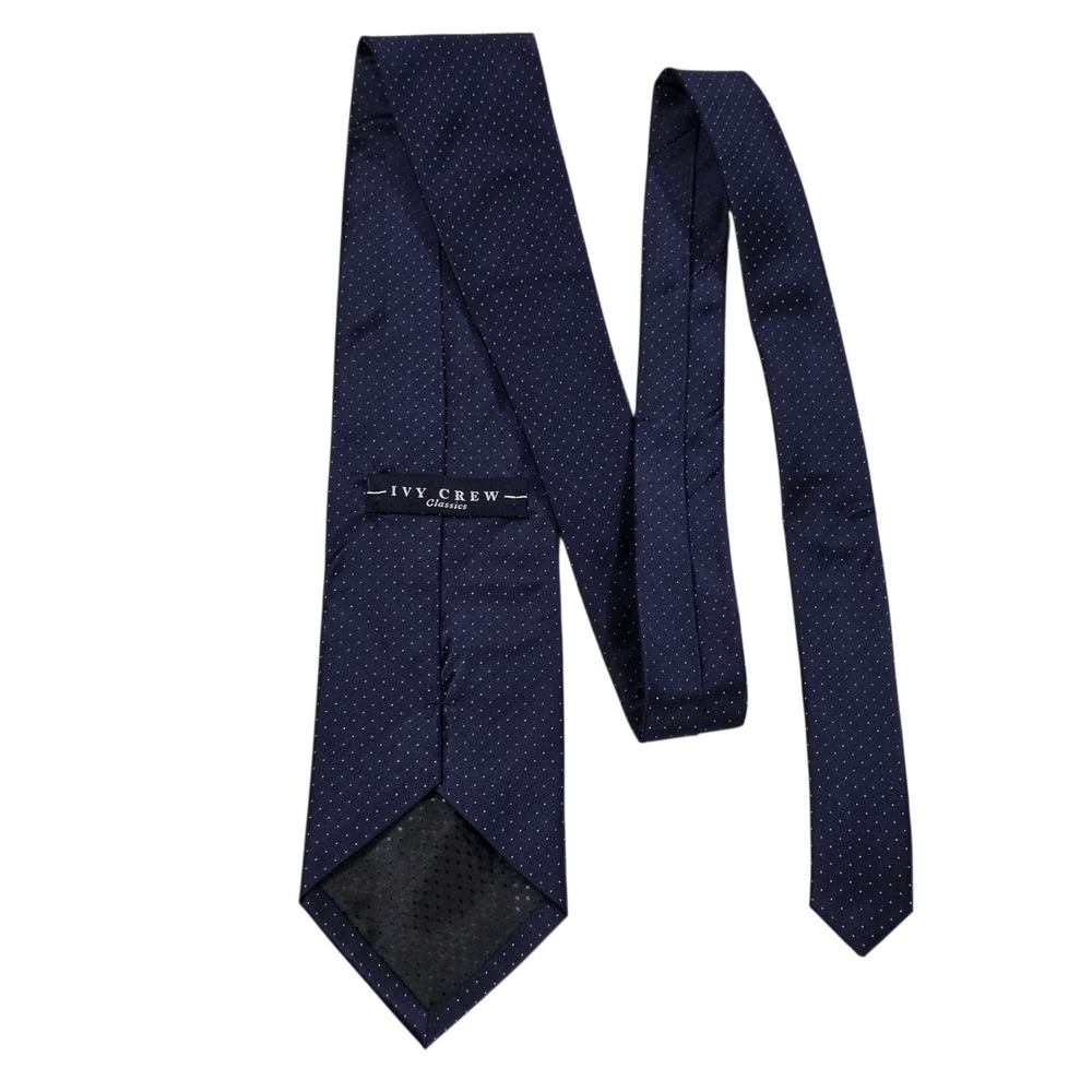 IVY CREW Classics Men's Silk Polka Dot Necktie Navy Blue Hand Made Business